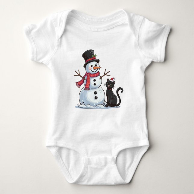 Body Para Bebê Amigos de Natal Snowman e Black Cat (Frente)