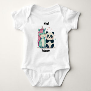 Body Para Bebê Amigos Selvagens Unicórnio e Panda Amigos Animais 