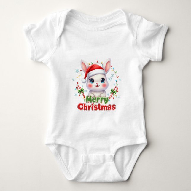 Body Para Bebê AMITA - Coelho de Natal Alegre (Frente)