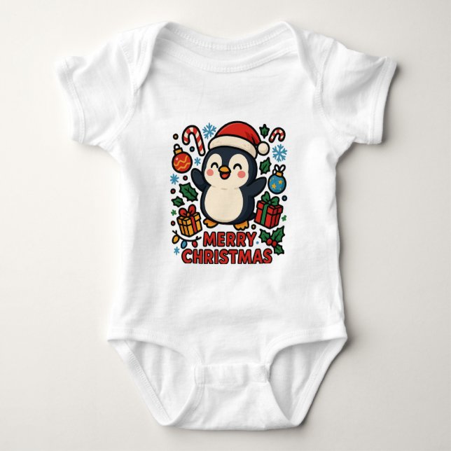 Body Para Bebê AMITA - Merry Christmas Penguin (Frente)