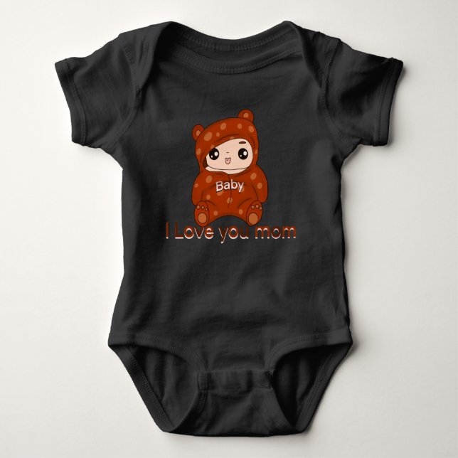Body Para Bebê Amo-te Mãe, coração, texto personalizado MOM Baby  (Frente)