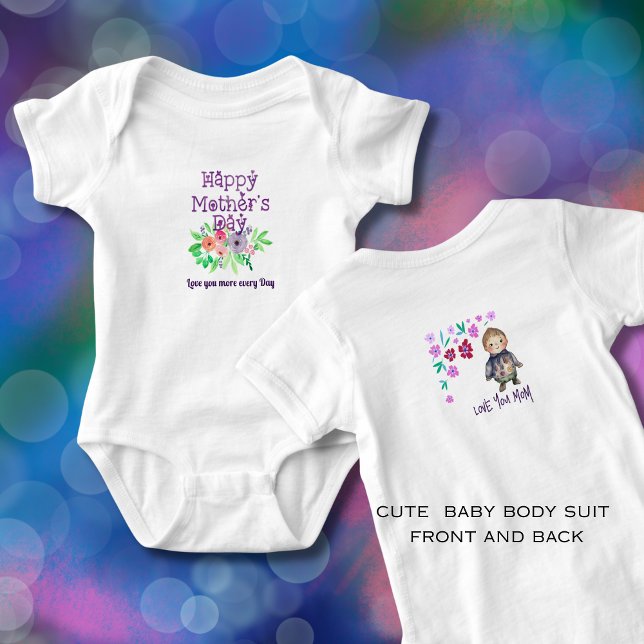 Body Para Bebê Amo-te Mãe Floral e Gráfico (Love you Mom Floral & Graphic Baby Bodysuit)