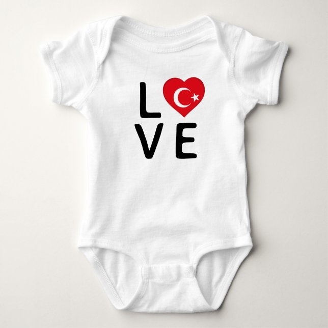 Body Para Bebê Amor - bandeira da Turquia (Frente)
