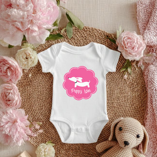 Body Para Bebê Amor de cachorrinho Dachshund rosa