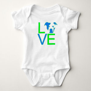 Body Para Bebê Amor do pitbull - verde de néon e azul