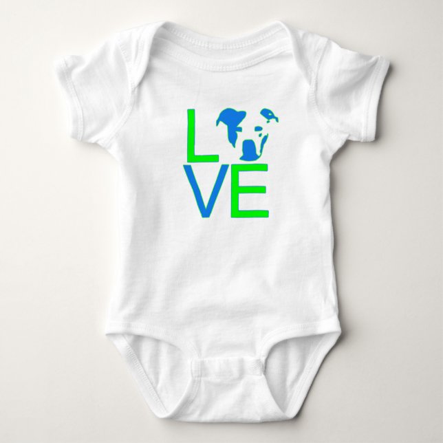 Body Para Bebê Amor do pitbull - verde de néon e azul (Frente)