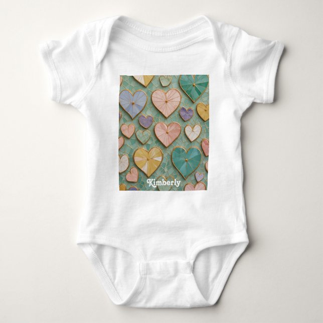 Body Para Bebê Amor Mosaico: Corações Pastel (Frente)
