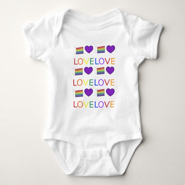 Body Para Bebê AMOR Orgulho gay Rainbow Cake LGBT Heart (Frente)