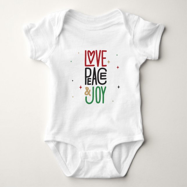 Body Para Bebê Amor, Paz e Joy Baby T-Shirt (Frente)