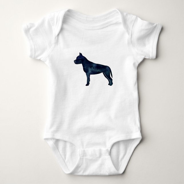 Body Para Bebê Amstaff Dog Silhouette Black Watercolor (Frente)