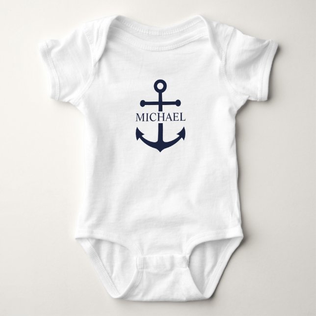 Body Para Bebê Âncora Azul Marinho Personalizada Nome (Frente)