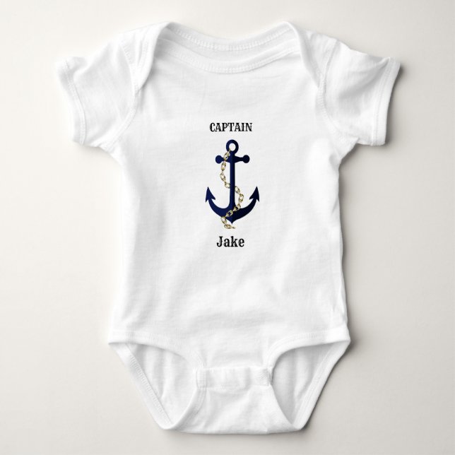 Body Para Bebê Âncora do mar, corrente, personalizada (Frente)