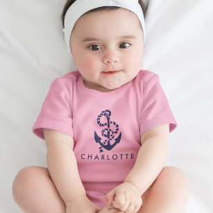 Body Para Bebê Ancoragem Náutica Rosa Personalizada