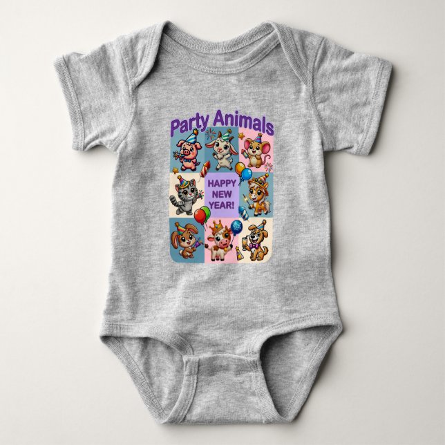 Body Para Bebê Animais de festa "Feliz ano novo" (Frente)