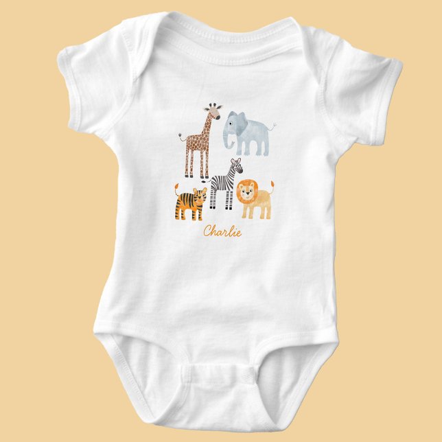 Body Para Bebê Animais de Safari Bebê Fofo Água-forte Nome Person (Fun cute watercolor baby safari animals baby body suit)