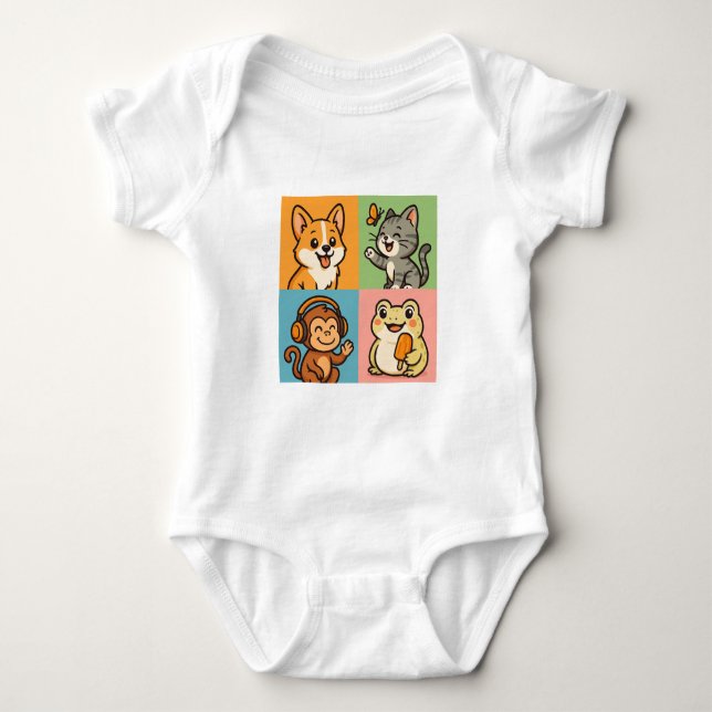 Body Para Bebê Animais engraçados e bonitos (Frente)