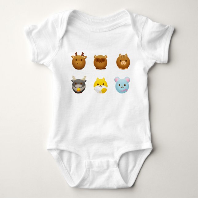 Body Para Bebê Animais redondos Kawaii (Frente)