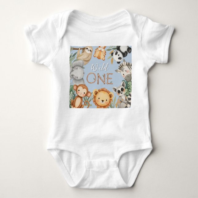 Body Para Bebê Animais Selvagens Tropicais de Pastel, Uma Selva S (Frente)