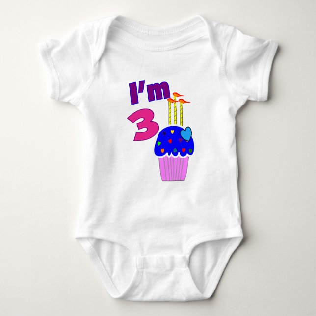 Body Para Bebê Aniversário da criança "eu sou 3"---Design (Frente)