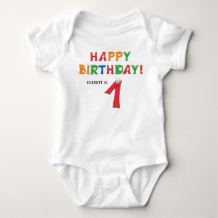 Body Para Bebê Aniversário de 1 ano Alfabeto Colorido com Primeir