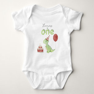 Body Para Bebê Aniversário de 1 ano do dinossauro aquarela