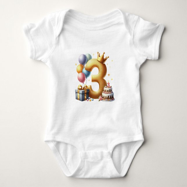 Body Para Bebê Aniversário de 3 anos dourado (Frente)