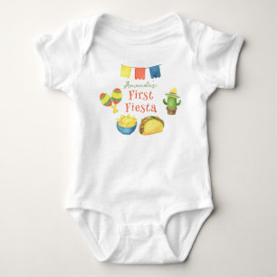 Body Para Bebê Aniversário de Primeiro Ano Fiesta Aquarela