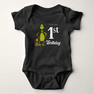 Body Para Bebê Aniversário de um ano do Grinch na lousa