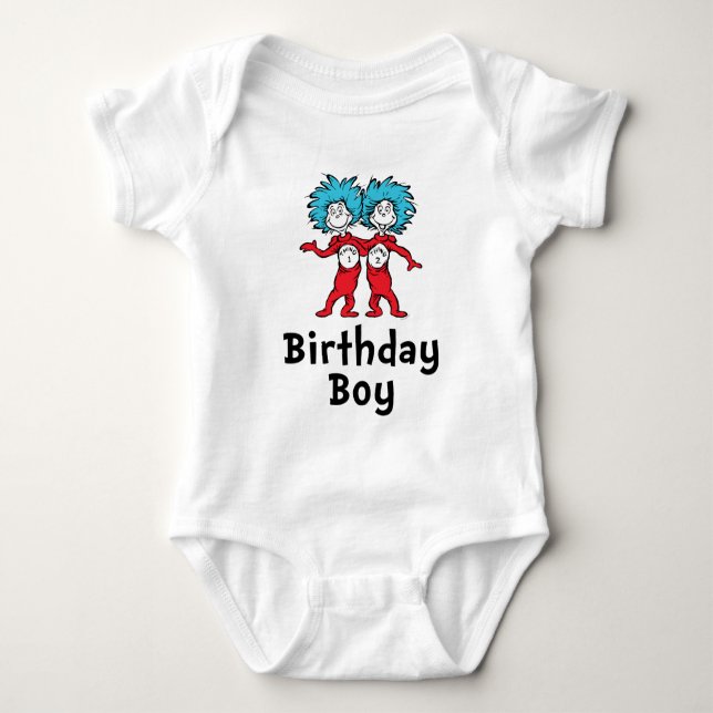 Body Para Bebê Aniversário dos Gêmeos Thing One e Thing Two | Men (Frente)