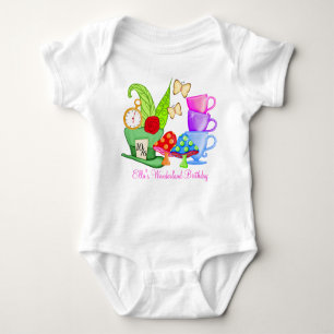 Body Para Bebê Aniversário Onsie do país das maravilhas