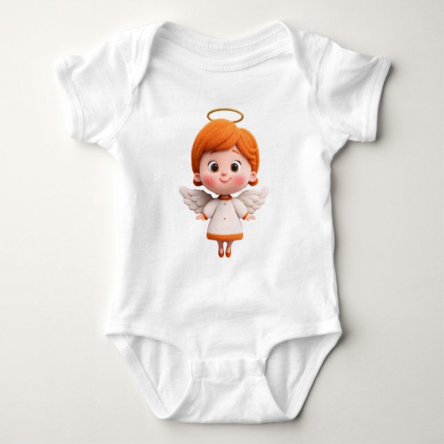 Body Para Bebê Anjo Bebê – Anjo de Desenho Animado Fofo com Auréo (Frente)