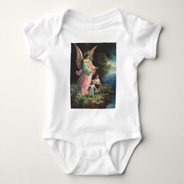 Body Para Bebê Anjo de guardião protegendo crianças perto de uma  (Frente)