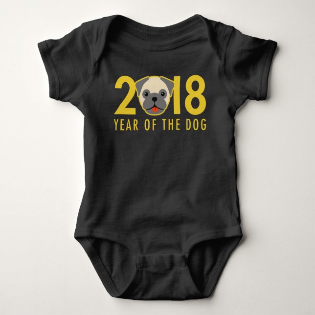 Body Para Bebê Ano novo chinês 2018 anos do Pug do cão (Frente)