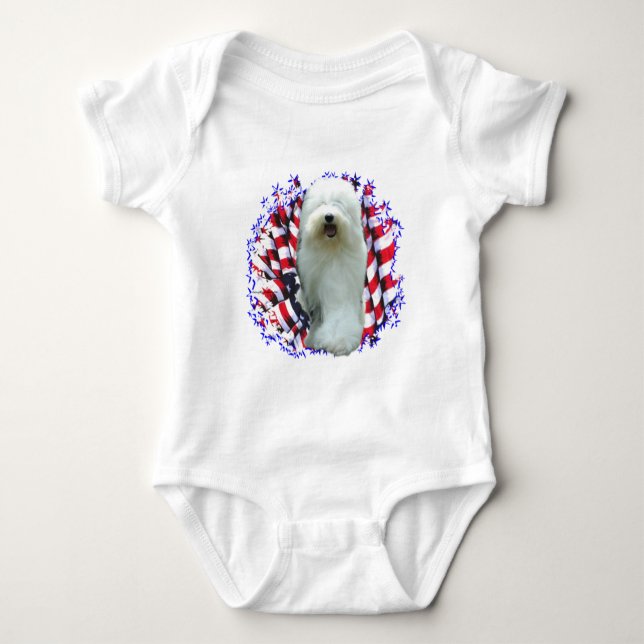 Body Para Bebê Antigo Sheepdog Patriot Inglês (Frente)