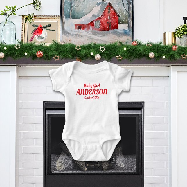 Body Para Bebê Anúncio de Nascimento Feriado de Bebê (Holiday Baby Girl Birth Announcement Baby Bodysuit - Holiday Baby Shower Gift)