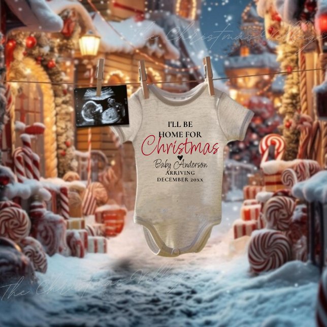 Body Para Bebê Anúncio personalizado de gravidez de Natal (Criador carregado)