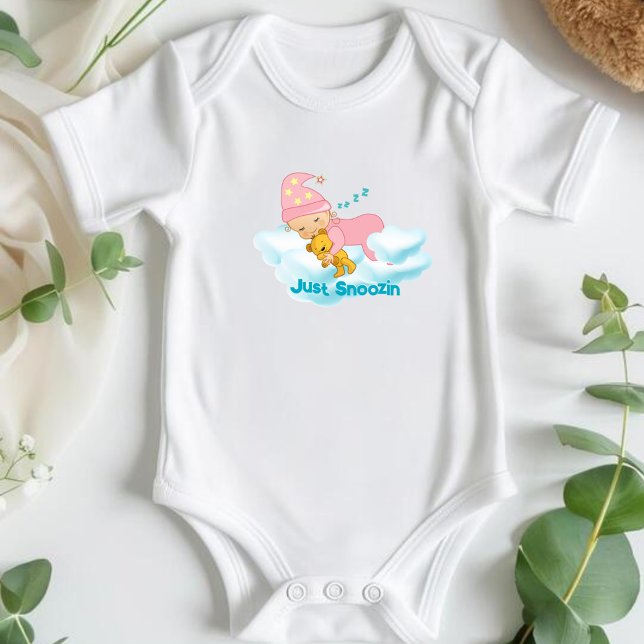 Body Para Bebê Apenas Snoozin Pink Baby Dormindo em Nuvens (Criador carregado)