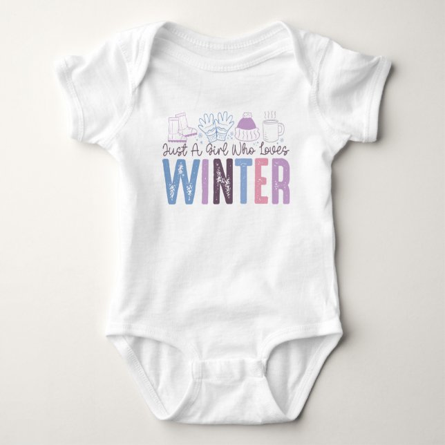 Body Para Bebê Apenas uma garota que ama o inverno design sazonal (Frente)