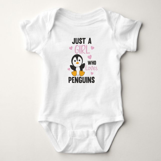 Body Para Bebê Apenas Uma Menina Que Ama Pinguins Coração Pinguim (Frente)