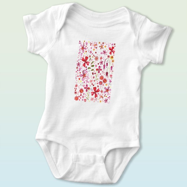 Body Para Bebê Aquarela de Flor Selvagem (Modern watercolor wildflower art  baby bodysuit)