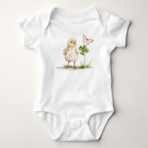 Body Para Bebê Aquarela de Frango com Trevo de Quatro Folhas