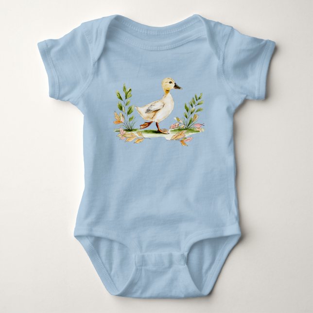 Body Para Bebê Aquarela de Frango com Trevo de Quatro Folhas  (Frente)