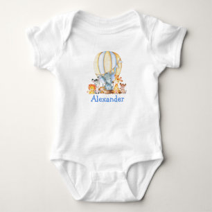 Body Para Bebê Aquarela Safari Animais Balão de Ar Azul