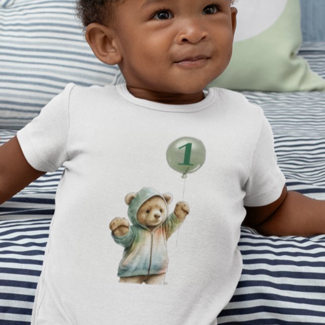 Body Para Bebê Aquarela Urso Fofo 1º Primeiro aniversário Balão (Criador carregado)