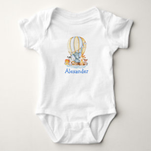 Body Para Bebê Aquarelas Safari Animais Ar Balão Azul Nuvens de 