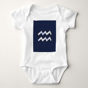 Body Para Bebê Aquarius Zodiac - Sinal de Fibra Azul Real de Carb