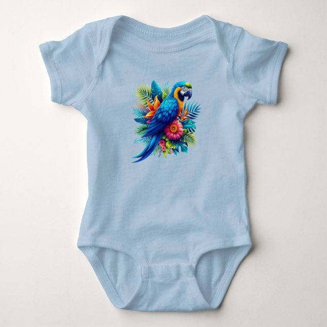 Body Para Bebê Arara tropical azul-colorida (Frente)