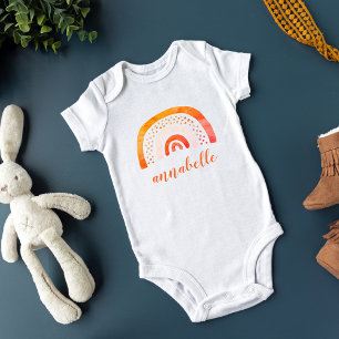 Body Para Bebê Arco-íris Aquarela Laranja Personalizado Nomeado