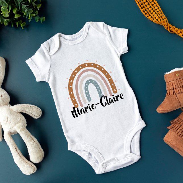Body Para Bebê Arco-íris Boho com nome neutro (Criador carregado)
