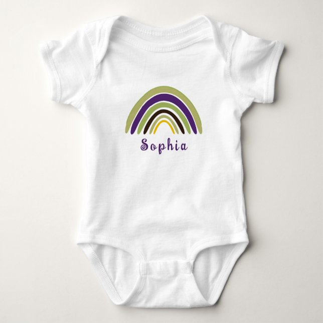 Body Para Bebê Arco-íris Boho com Nome Personalizado em Verde (Frente)